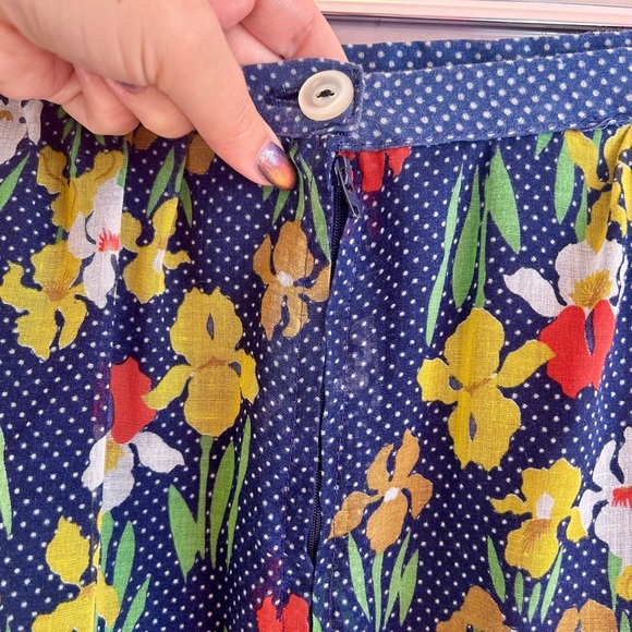 Vintage 1970s Navy Floral Maxi Skirt Cotton Blend A-Line Boho Cottagecore Skirt - Picture 8 of 9